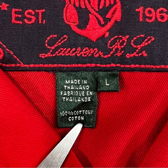 Lauren Ralph Lauren Large Red Gold Cotton Peacoat Jacket Nautical Anchor Button - Picture 4 of 9